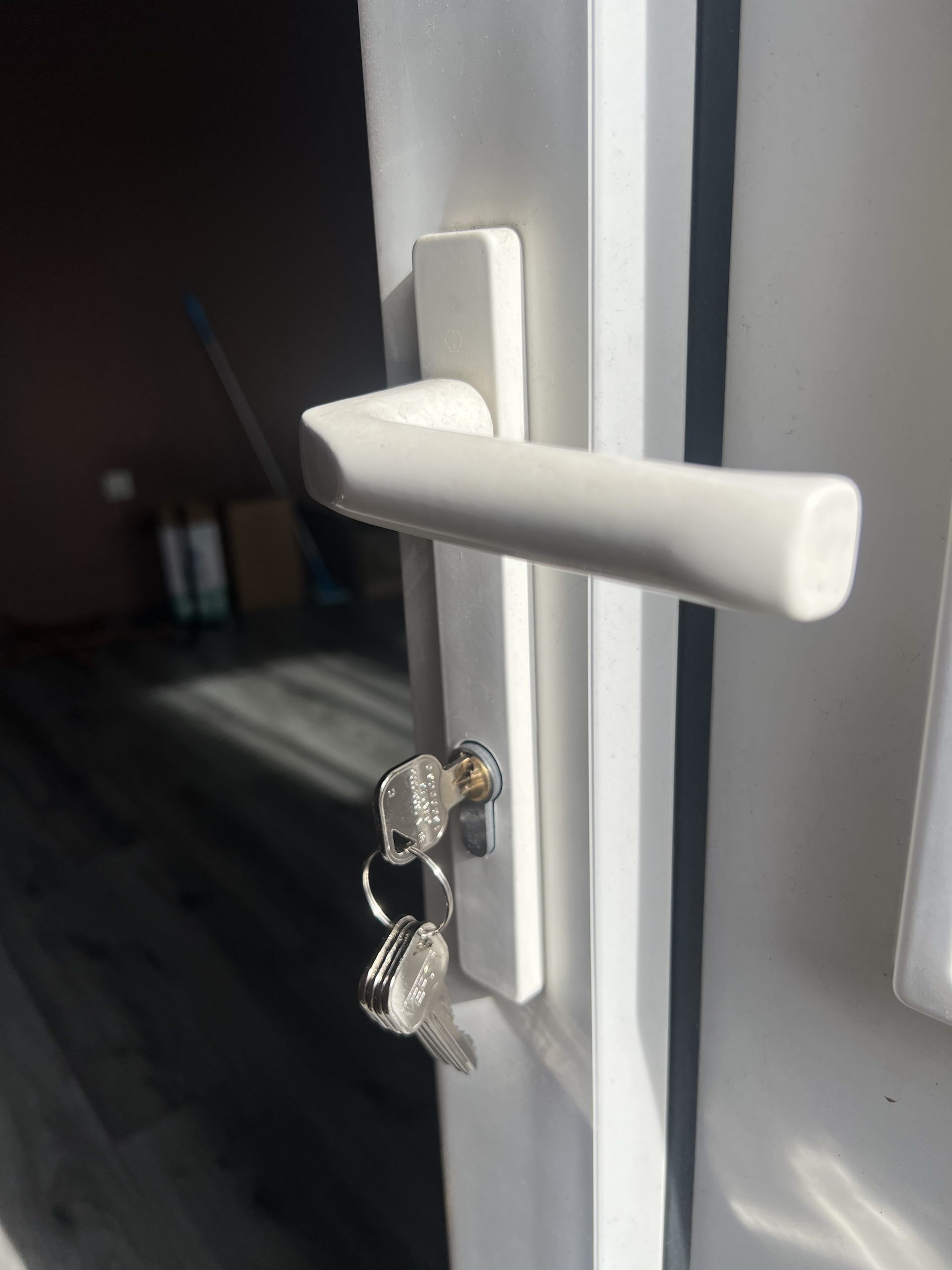 Cylinder lock changed on an open door in a new house.